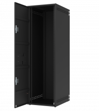 Антивандальный напольный шкаф BASGUARD черного цвета и открытой дверью