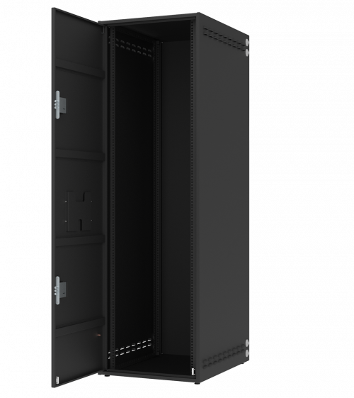 Антивандальный напольный шкаф BASGUARD черного цвета и открытой дверью