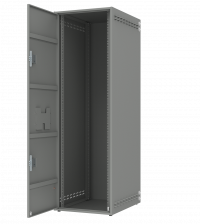 Антивандальный напольный шкаф BASGUARD серого цвета и открытой дверью