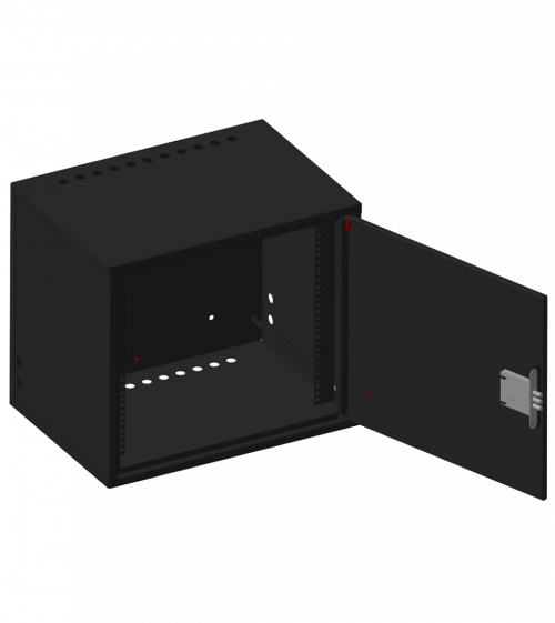 Антивандальный настенный шкаф WALLCAB GUARD PRO черного цвета и открытой дверью
