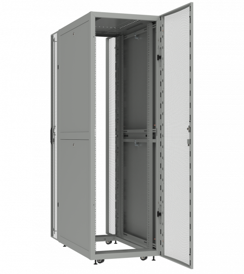 Телекоммуникационный шкаф серии Level 3 SERV серого цвета с открытыми дверьми