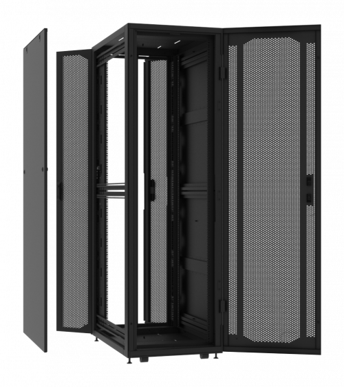 Серверный шкаф серии Level 2 PRO с открытыми дверьми и снятой боковой панелью
