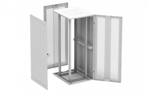 Телекоммуникационный напольный шкаф серии Level 2 серого цвета, со снятыми боковыми панелями