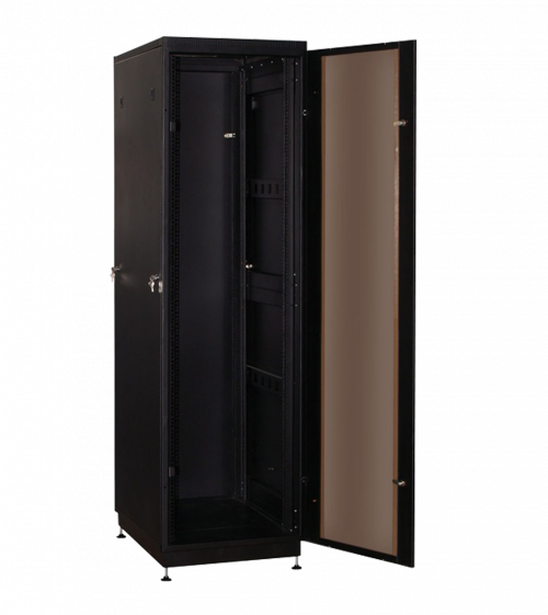 Телекоммуникационный напольный шкаф серии Level 2 черного цвета и остекленной дверью