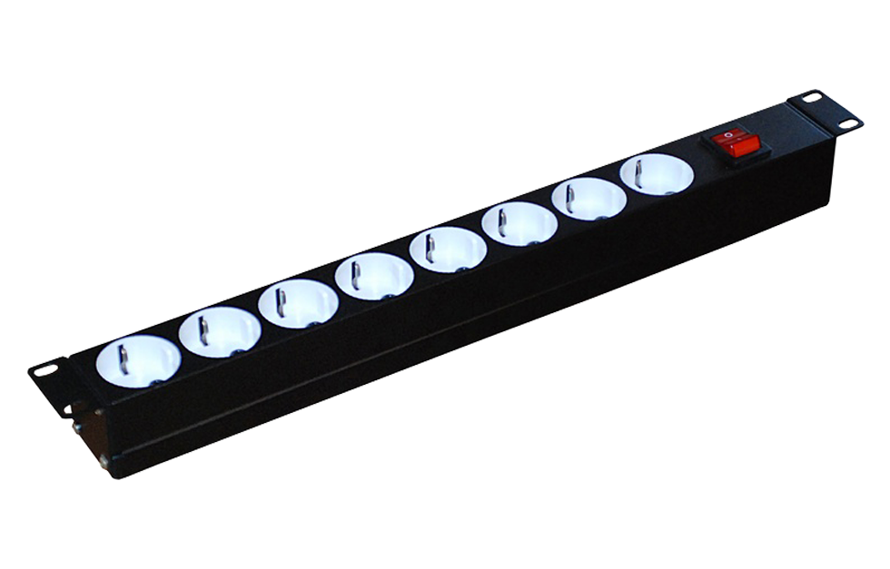 Розеточный блок PDU с 8 розетками немецкого стандарта и выключателем, чёрный