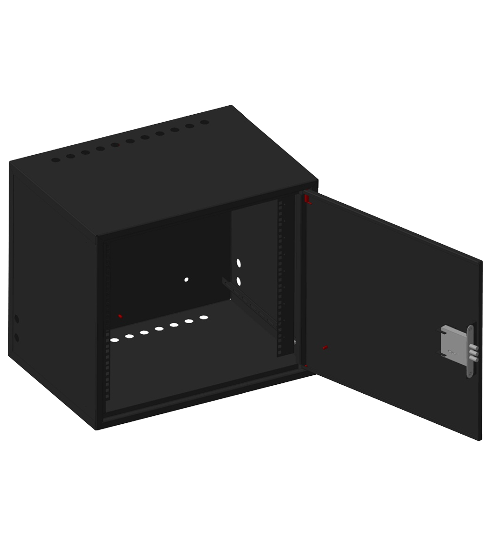 Антивандальный настенный шкаф WALLCAB GUARD PRO черного цвета и открытой дверью