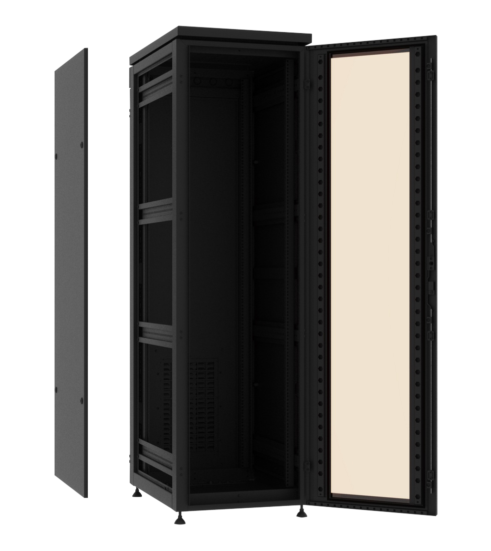 Пылевлагозащищенный напольный шкаф Level PRO IP55 с открытой дверью и снятой боковой панелью