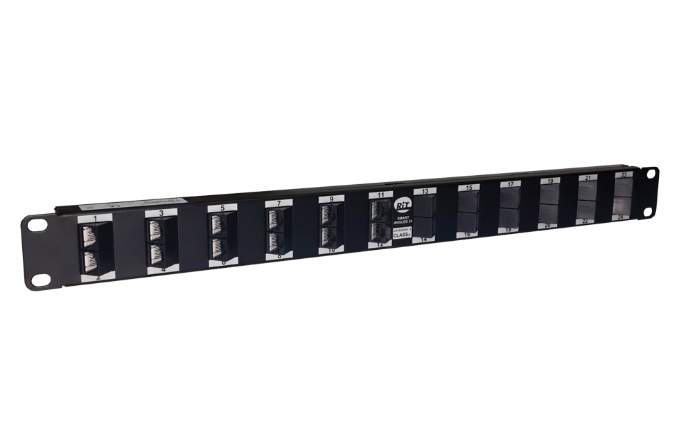 Патч-панель Категории 6 на 24 порта с выводом портов в сторону