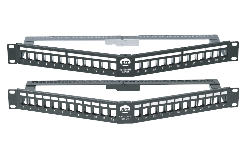 Угловые патч-панели на 24 порта, UTP (сверху) и STP (снизу)