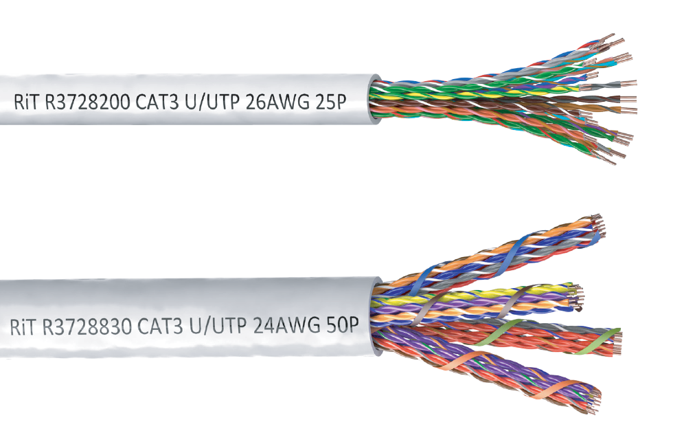 Медные кабели для телефонных линий, 25 пар (вверху) и 50 пар (внизу)