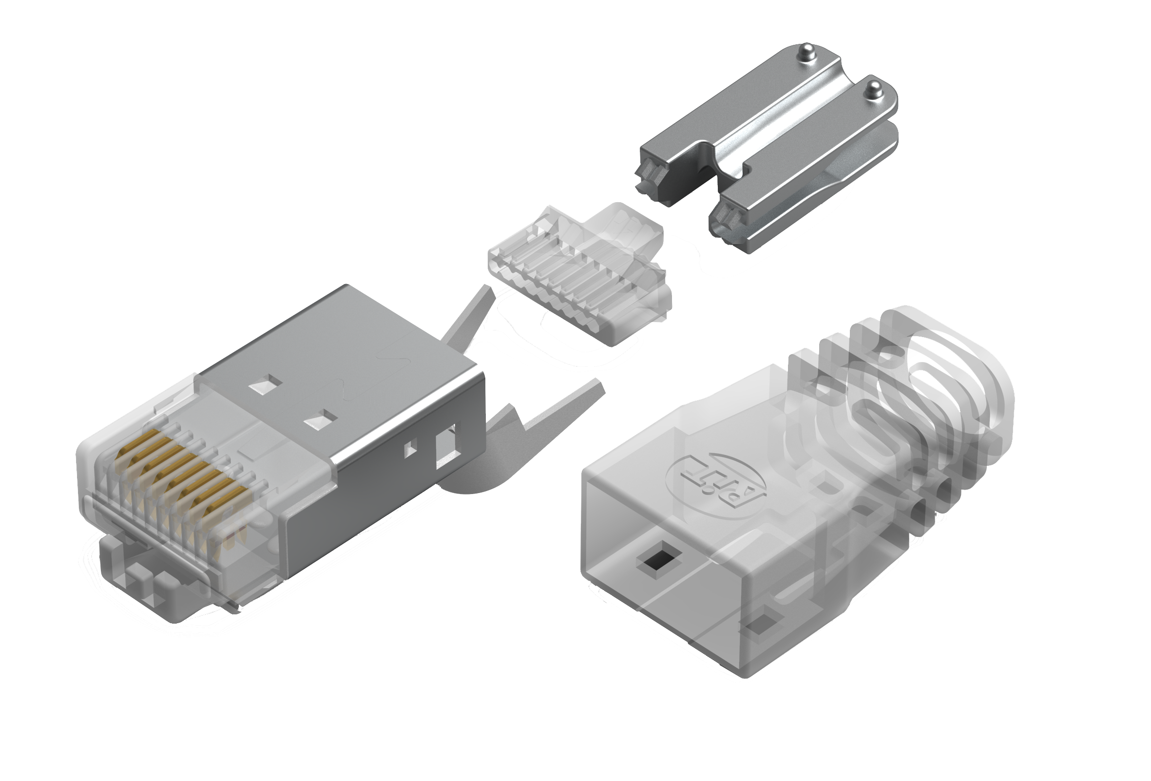 Модульная вилка с технологией разделения пар и точного позиционирования проводников PPT (в разобранном состоянии)