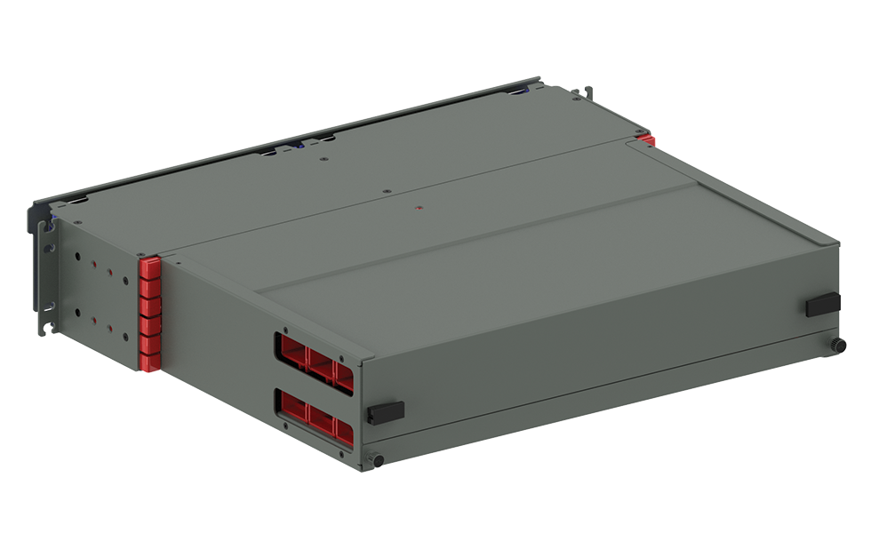 Кассетная оптическая полка UHD на 2U с задним органайзером и быстросъёмным защитным кожухом (вид сзади)