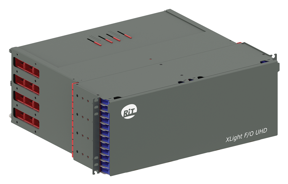 Кассетная оптическая полка UHD на 4U с задним органайзером и быстросъёмным защитным кожухом (вид спереди)